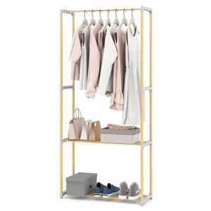 Pine Wood Clothes Rack with 2-Tier Open Storage Shelf for Hanging Clothes-Gray
