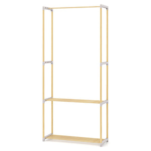 Pine Wood Clothes Rack with 2-Tier Open Storage Shelf for Hanging Clothes-Gray view 4