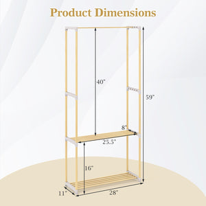 Pine Wood Clothes Rack with 2-Tier Open Storage Shelf for Hanging Clothes-Gray view 5