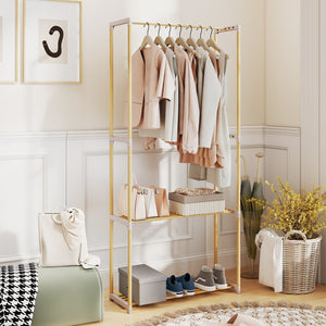 Pine Wood Clothes Rack with 2-Tier Open Storage Shelf for Hanging Clothes-Gray view 6