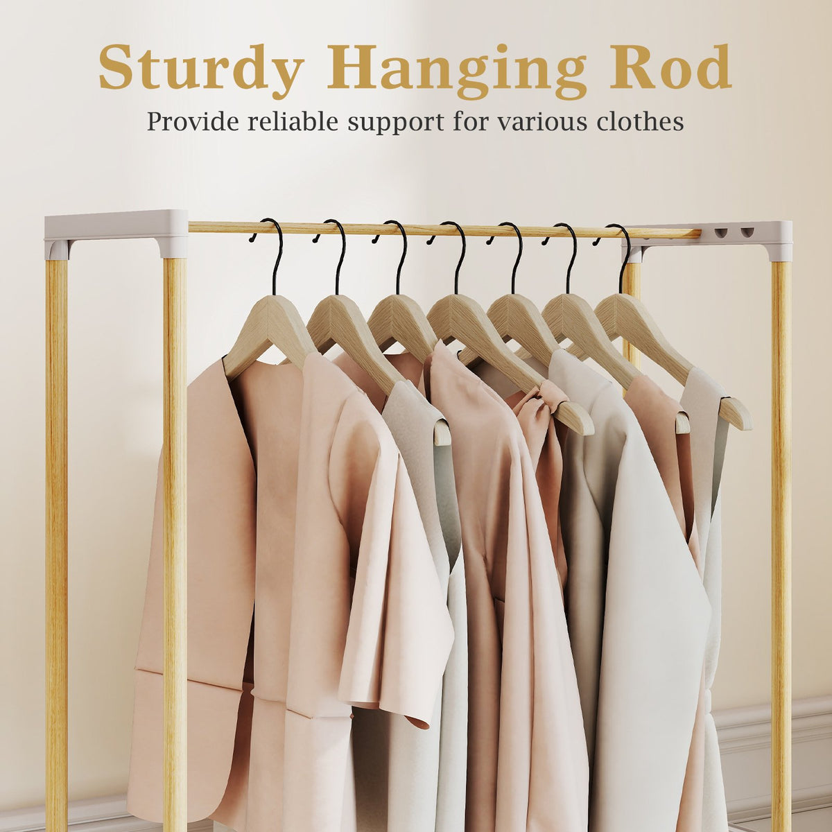 Pine Wood Clothes Rack with 2-Tier Open Storage Shelf for Hanging Clothes-Gray view 7