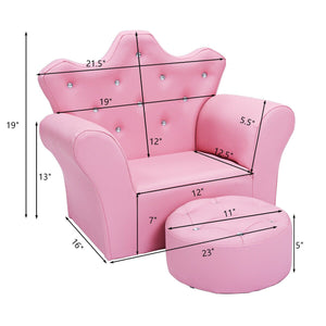 Children Upholstered Princess Sofa with Ottoman and Diamond Decoration for Boys and Girls-Pink view 4