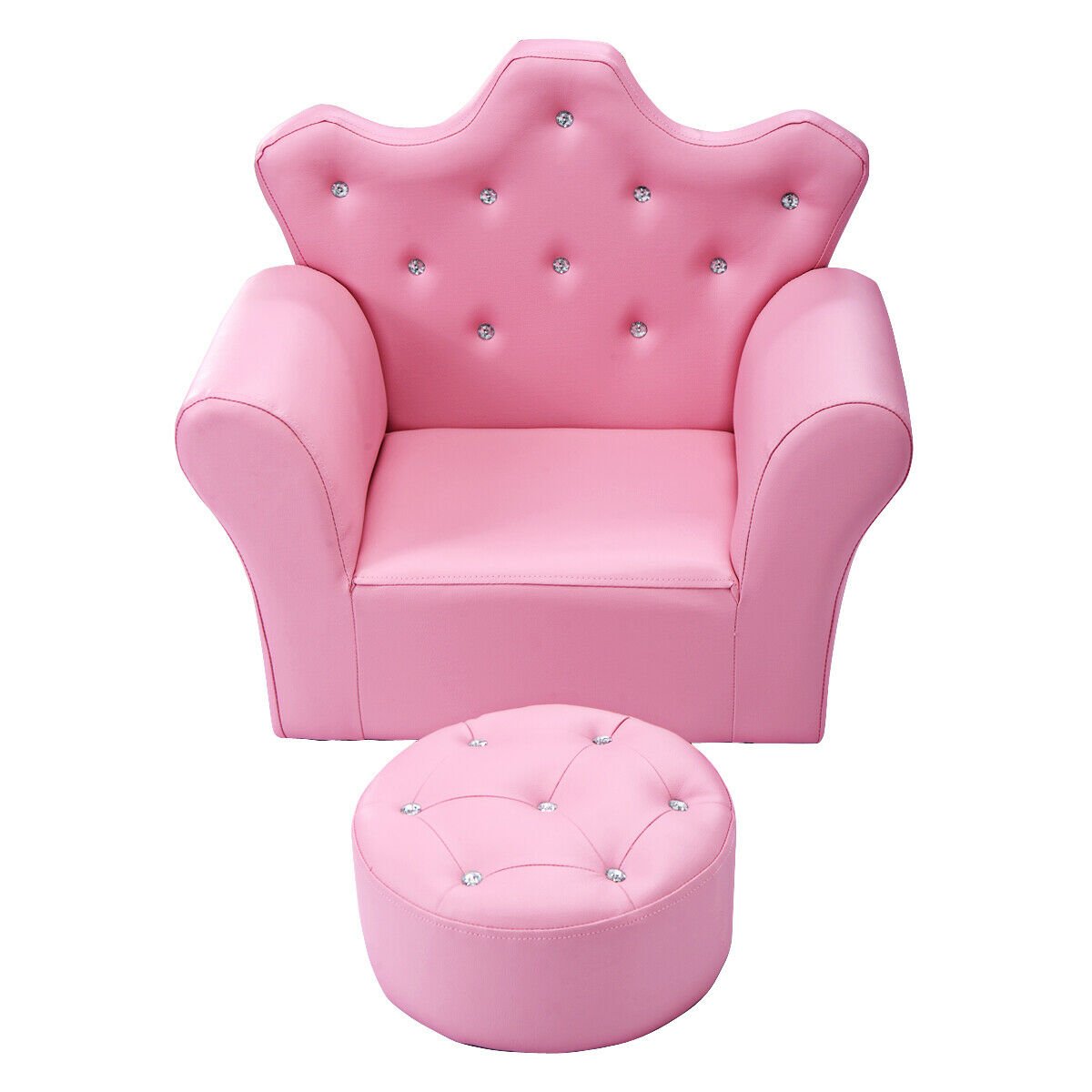 Children Upholstered Princess Sofa with Ottoman and Diamond Decoration for Boys and Girls-Pink view 6