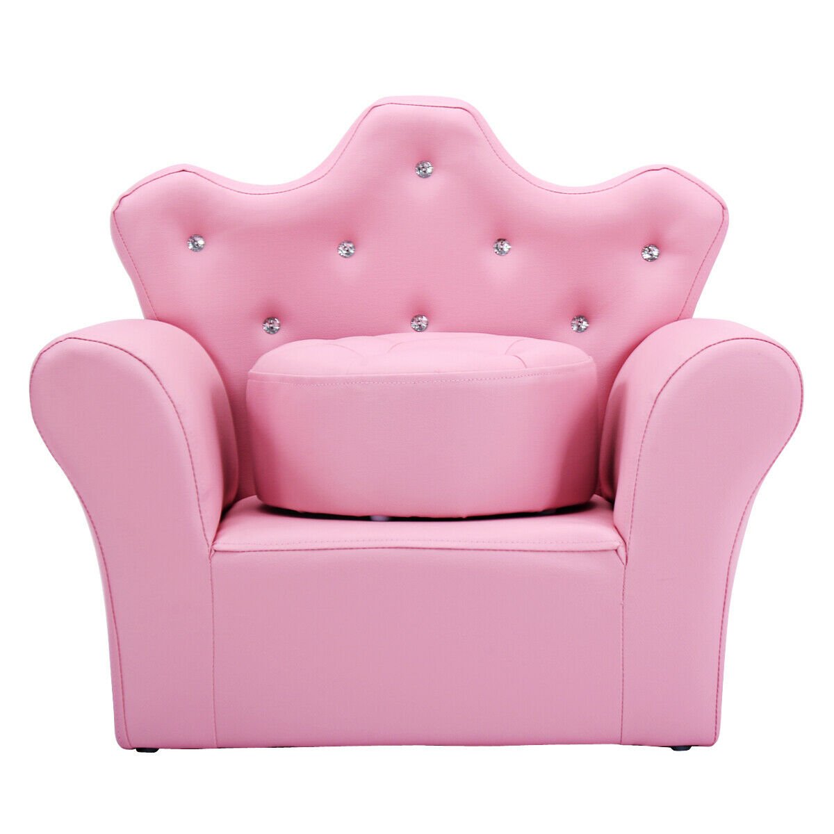 Children Upholstered Princess Sofa with Ottoman and Diamond Decoration for Boys and Girls-Pink view 7