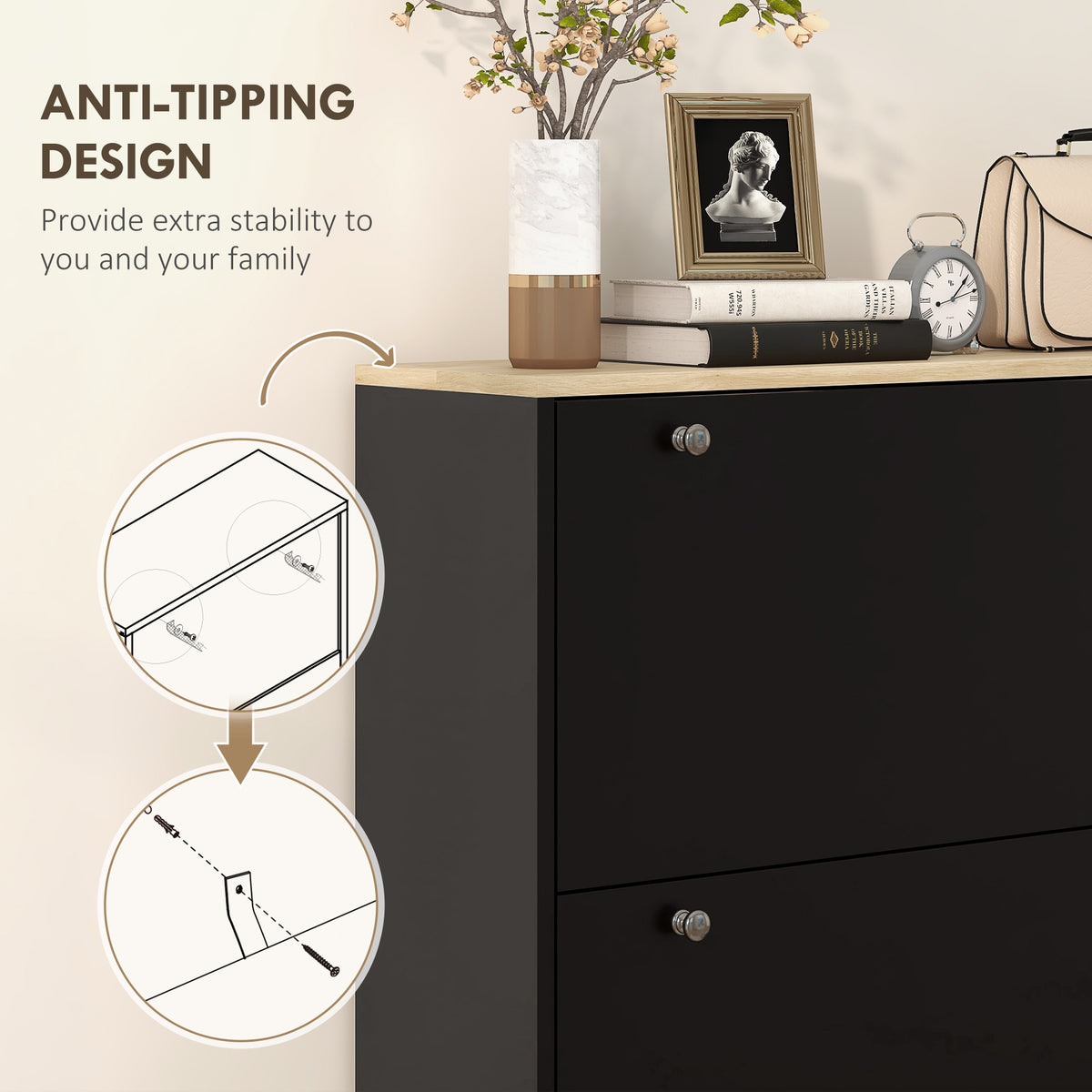 Shoe Storage with 3 Flip Drawers and Adjustable Shelves – view 6