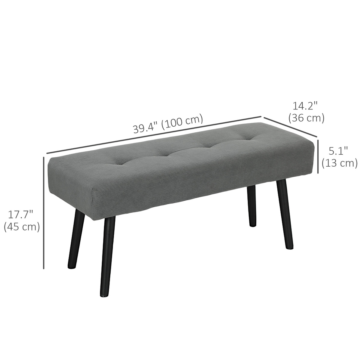 39" Upholstered Ottoman Bench, Corduroy Entryway Bedroom Bench with Padded Seat and Steel Legs for Bedroom – view 16