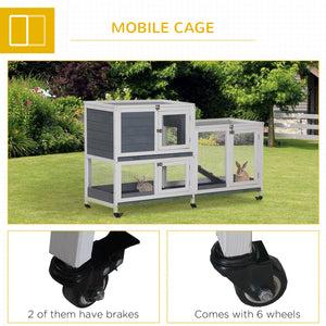 Wooden Rabbit Hutch Elevated Pet House Bunny Cage Small Animal Habitat with Slide-out Tray Lockable Door Openable Top for Indoor 58" x 18" x 35" Grey