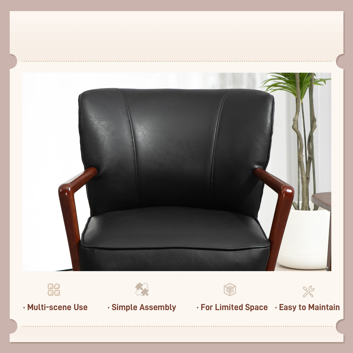 Accent Chair, Modern Armchair, Faux Leather Upholstered Living Room Chair with Wood Legs and Wide Padded – view 5