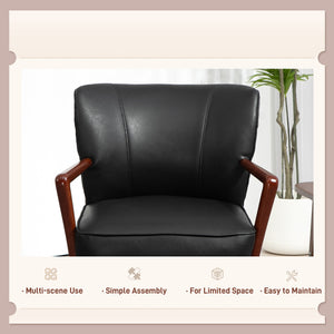 Accent Chair, Modern Armchair, Faux Leather Upholstered Living Room Chair with Wood Legs and Wide Padded – view 5