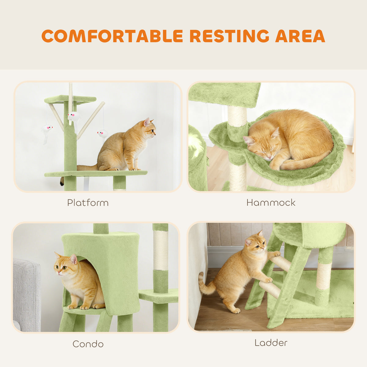 53" Cat Tree Tower, Kitten Activity Centre with Scratching Posts, Condo, Perches, Ladder, Hammock – view 25