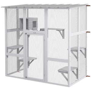 Large Outdoor Catio with Weatherproof Roof, Bridge, Resting Box, Platforms, Grey – view 15