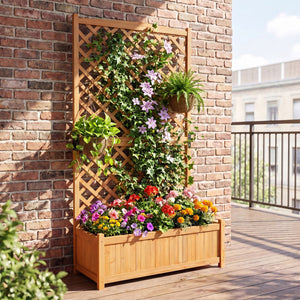 Planter Raised Bed with Trellis for Plant Flower Climbing-Orange view 2
