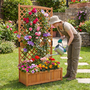 Planter Raised Bed with Trellis for Plant Flower Climbing-Orange view 3