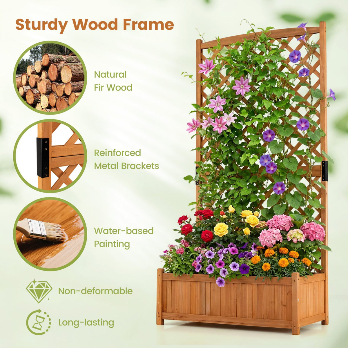 Planter Raised Bed with Trellis for Plant Flower Climbing-Orange view 8
