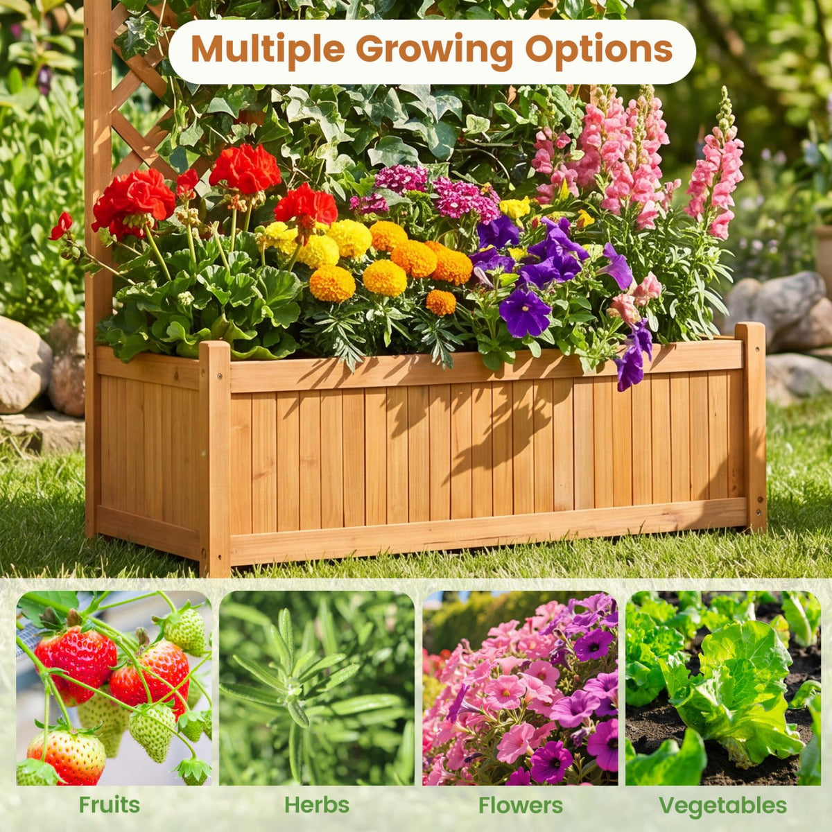 Planter Raised Bed with Trellis for Plant Flower Climbing-Orange view 9