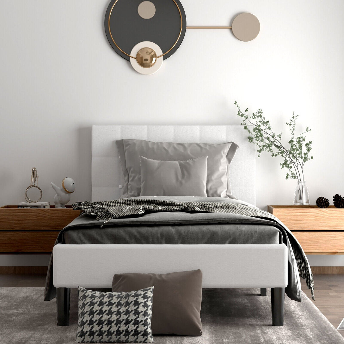 Platform Bed with Button Tufted Headboard-Beige view 3