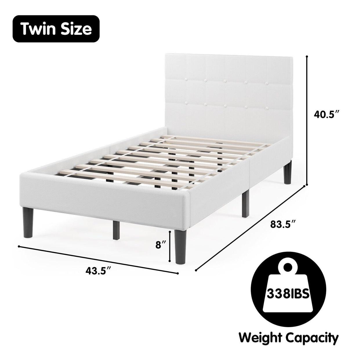 Platform Bed with Button Tufted Headboard-Beige view 4