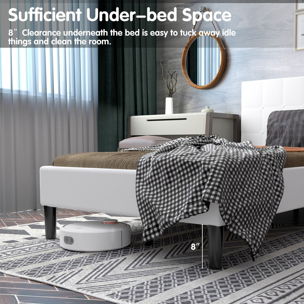 Platform Bed with Button Tufted Headboard-Beige view 5