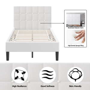 Platform Bed with Button Tufted Headboard-Beige view 6