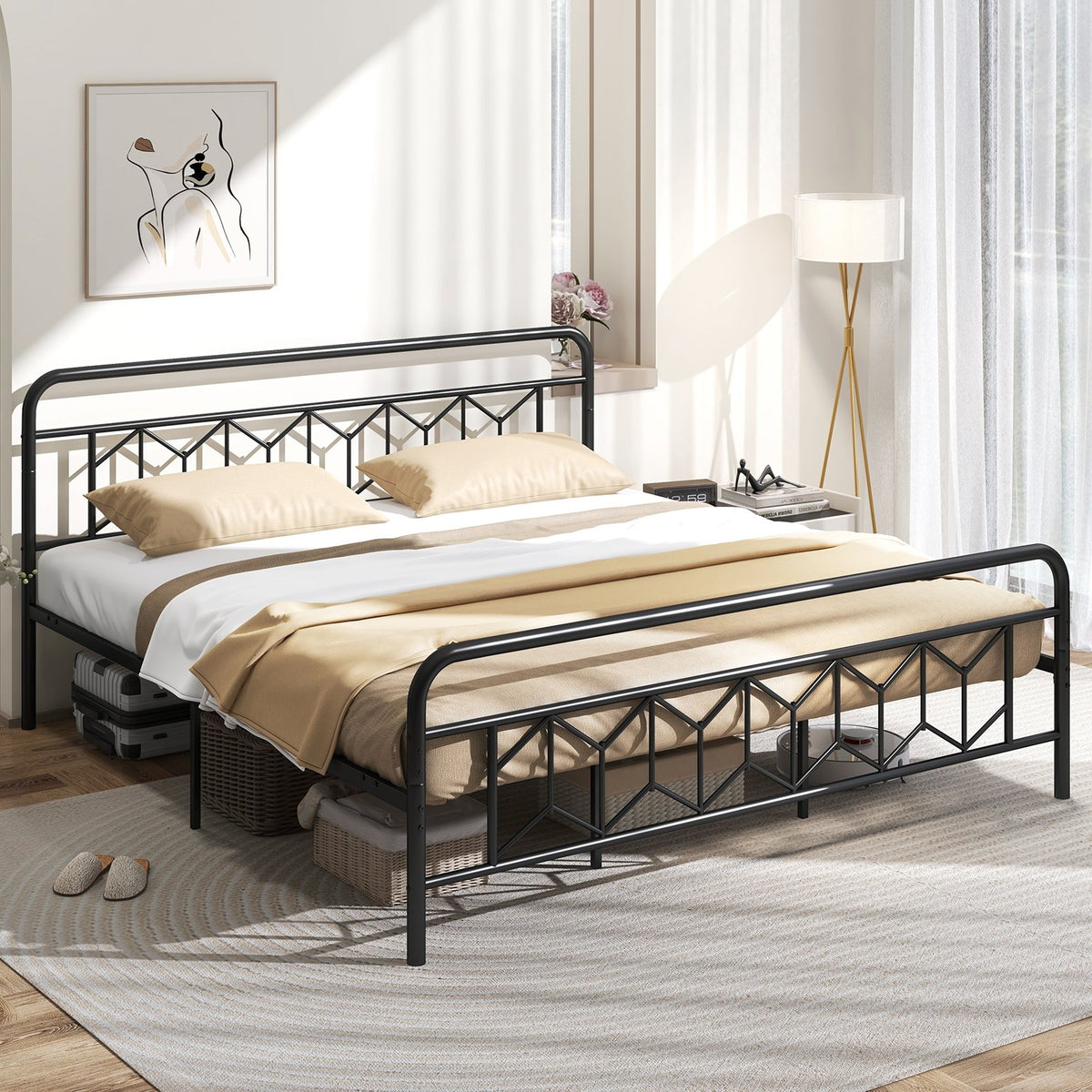 Platform Bed with High Headboard and Snap Lock Metal Slats-King Size view 2