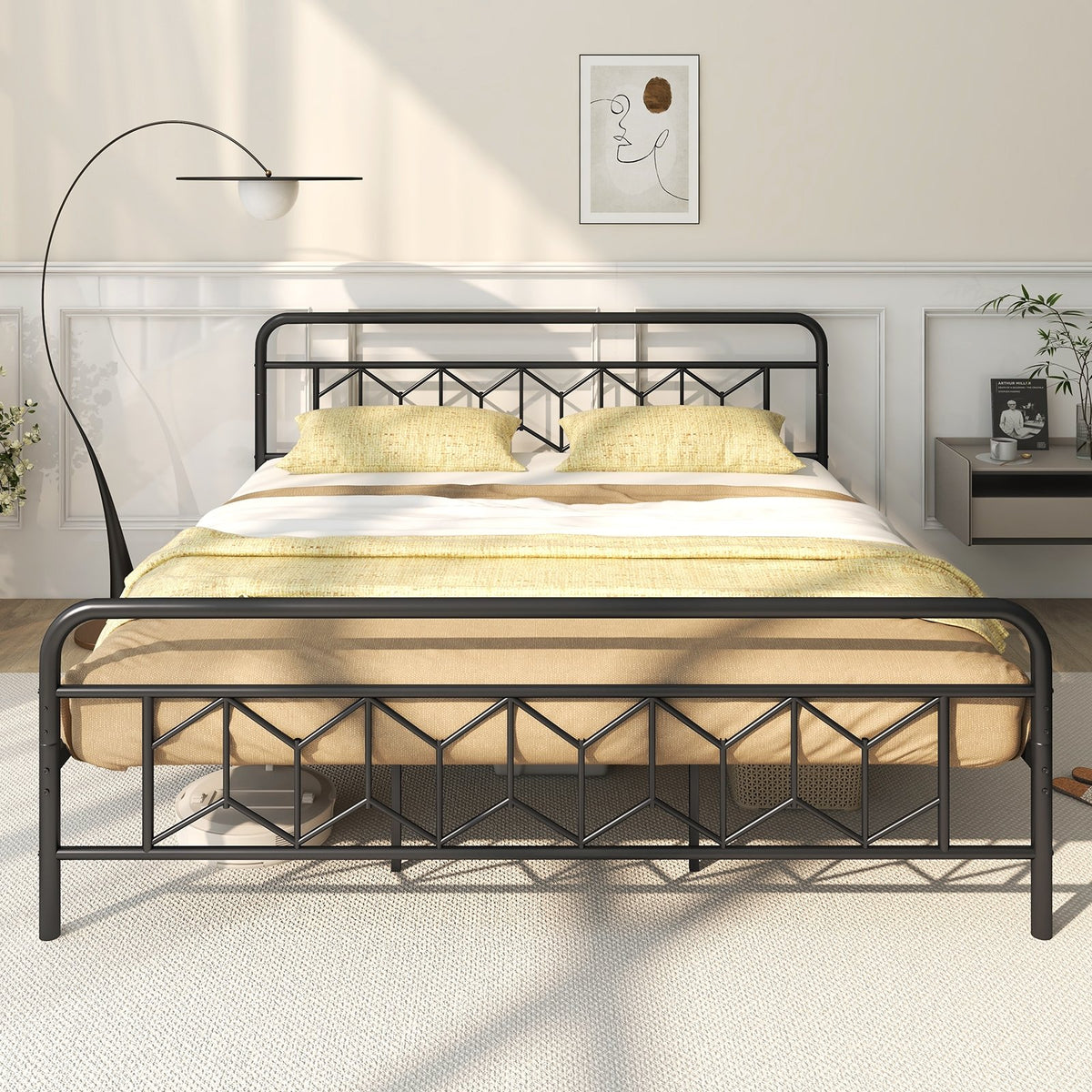 Platform Bed with High Headboard and Snap Lock Metal Slats-King Size view 3