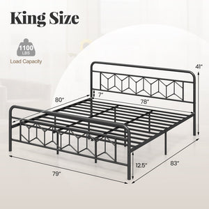 Platform Bed with High Headboard and Snap Lock Metal Slats-King Size view 4