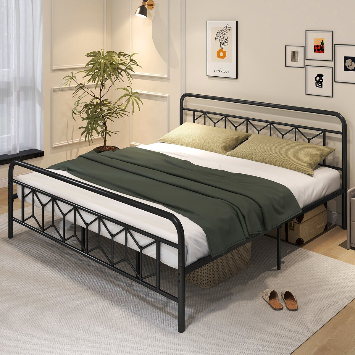 Platform Bed with High Headboard and Snap Lock Metal Slats-King Size view 5