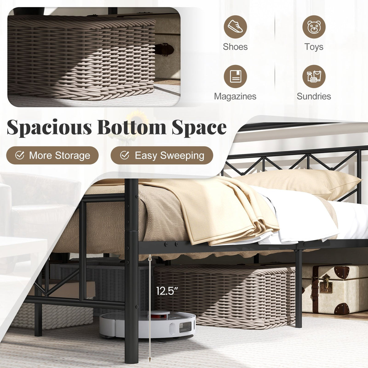 Platform Bed with High Headboard and Snap Lock Metal Slats-King Size view 6