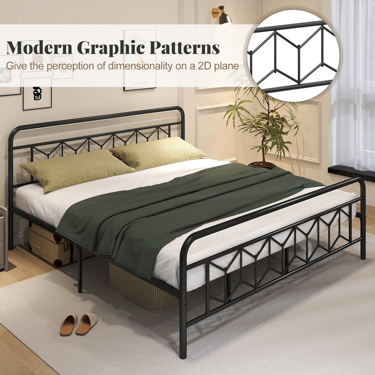 Platform Bed with High Headboard and Snap Lock Metal Slats-King Size view 7