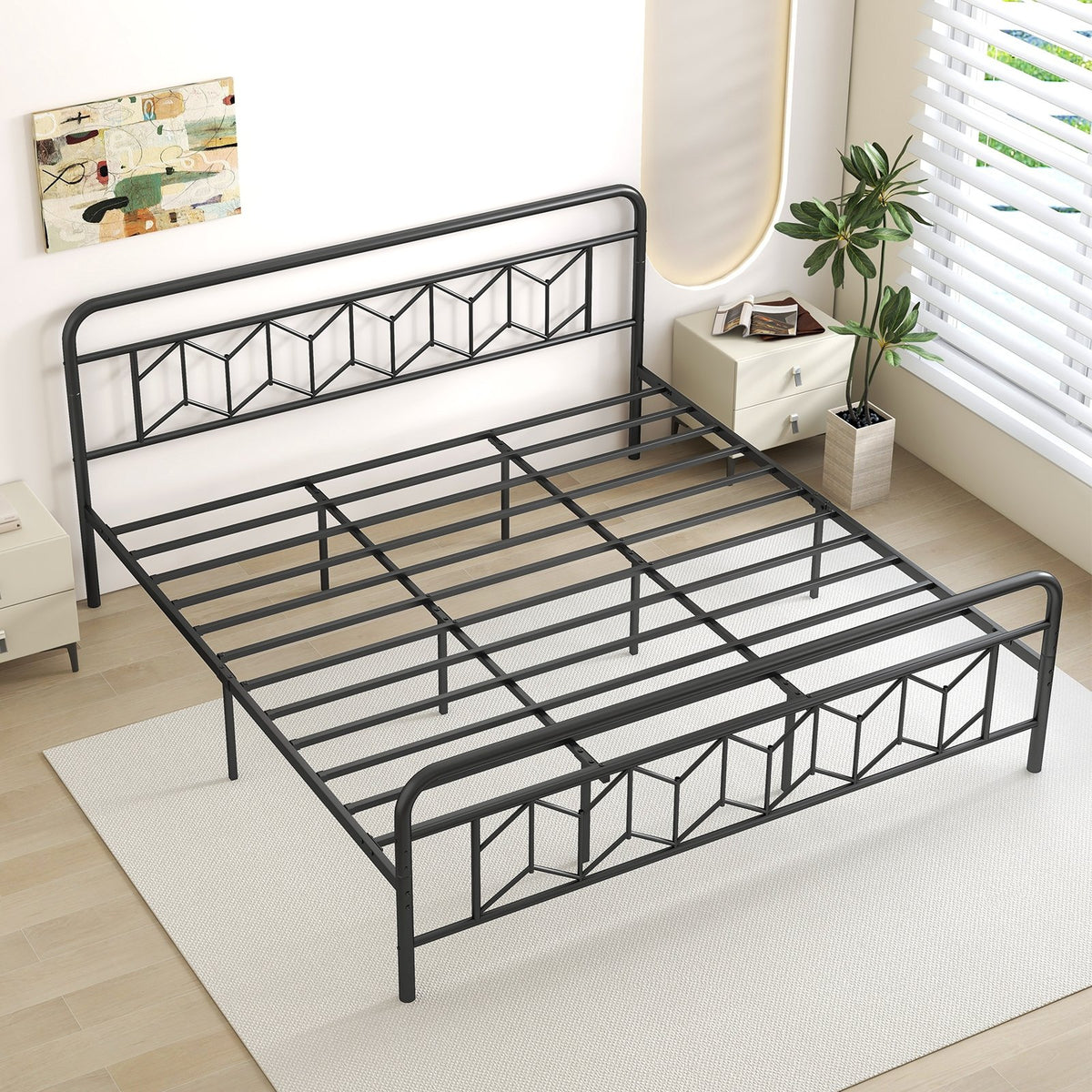 Platform Bed with High Headboard and Snap Lock Metal Slats-King Size view 8