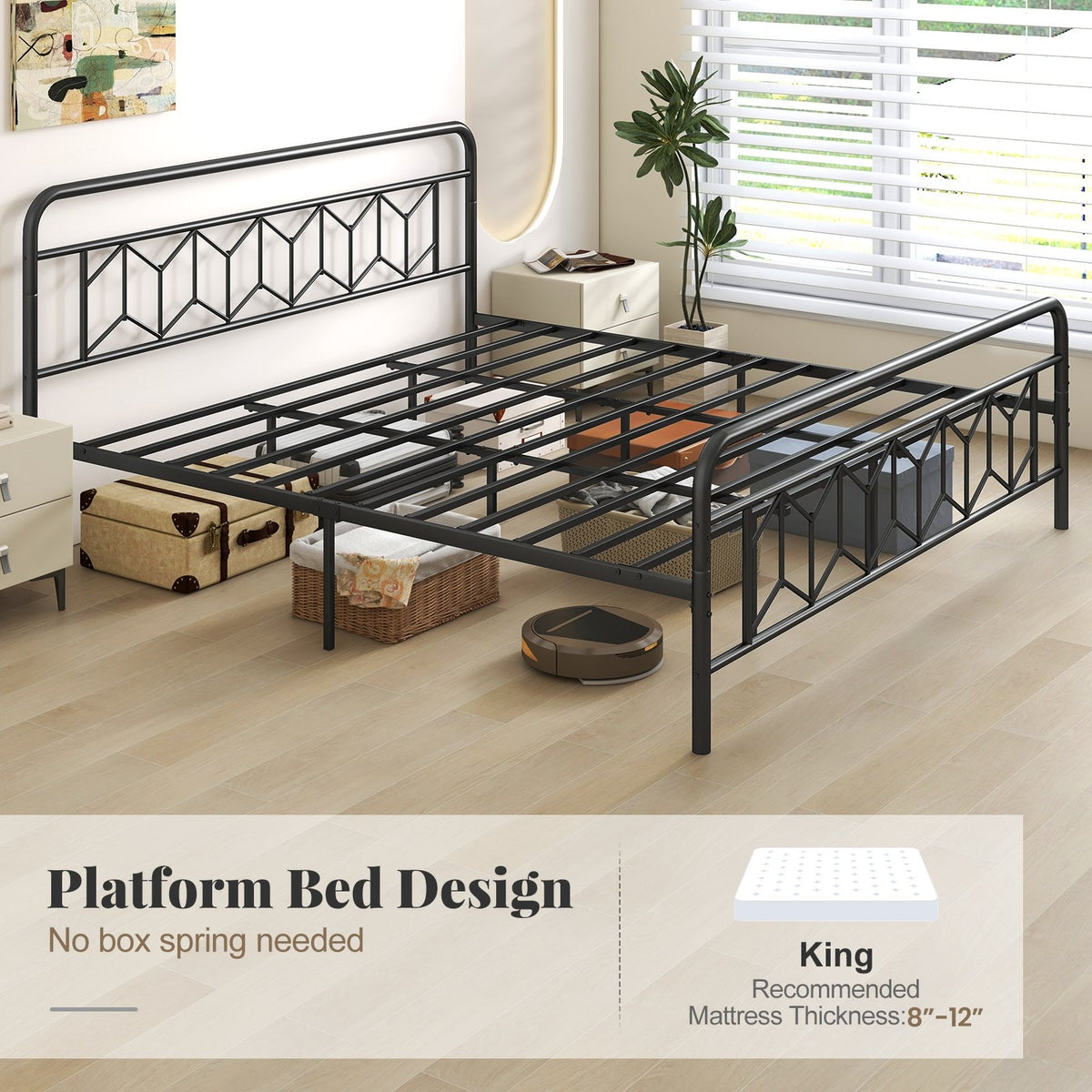 Platform Bed with High Headboard and Snap Lock Metal Slats-King Size view 9