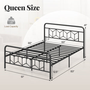 Platform Bed with High Headboard and Snap Lock Metal Slats-Queen Size view 4