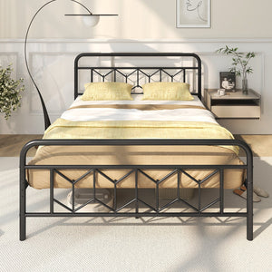 Platform Bed with High Headboard and Snap Lock Metal Slats-Queen Size view 5