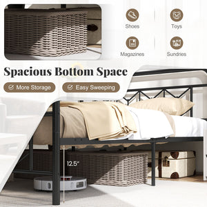 Platform Bed with High Headboard and Snap Lock Metal Slats-Queen Size view 9