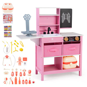 Play Doctor's Office Wood Medical Center Toy Set with Blackboard-Pink