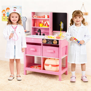 Play Doctor's Office Wood Medical Center Toy Set with Blackboard-Pink view 2