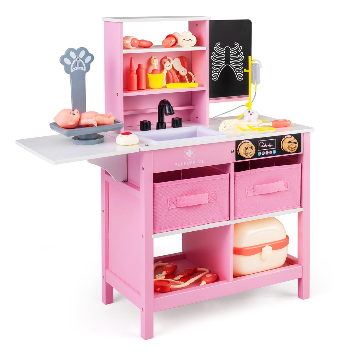 Play Doctor's Office Wood Medical Center Toy Set with Blackboard-Pink view 4
