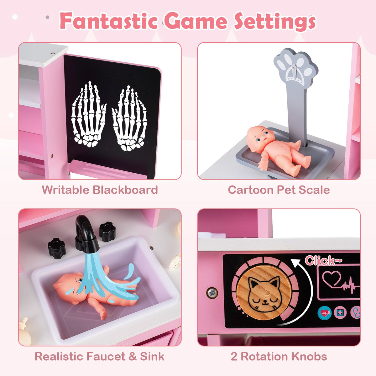Play Doctor's Office Wood Medical Center Toy Set with Blackboard-Pink view 6