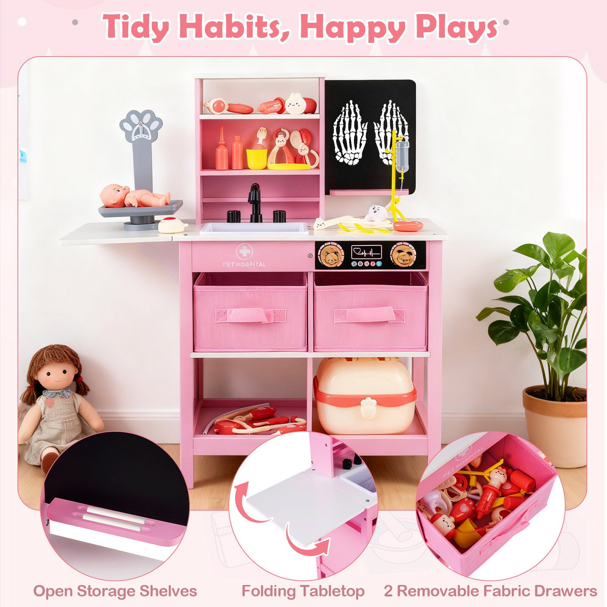 Play Doctor's Office Wood Medical Center Toy Set with Blackboard-Pink view 8