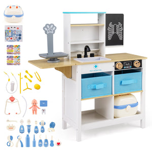Play Doctor's Office Wood Medical Center Toy Set with Blackboard-White