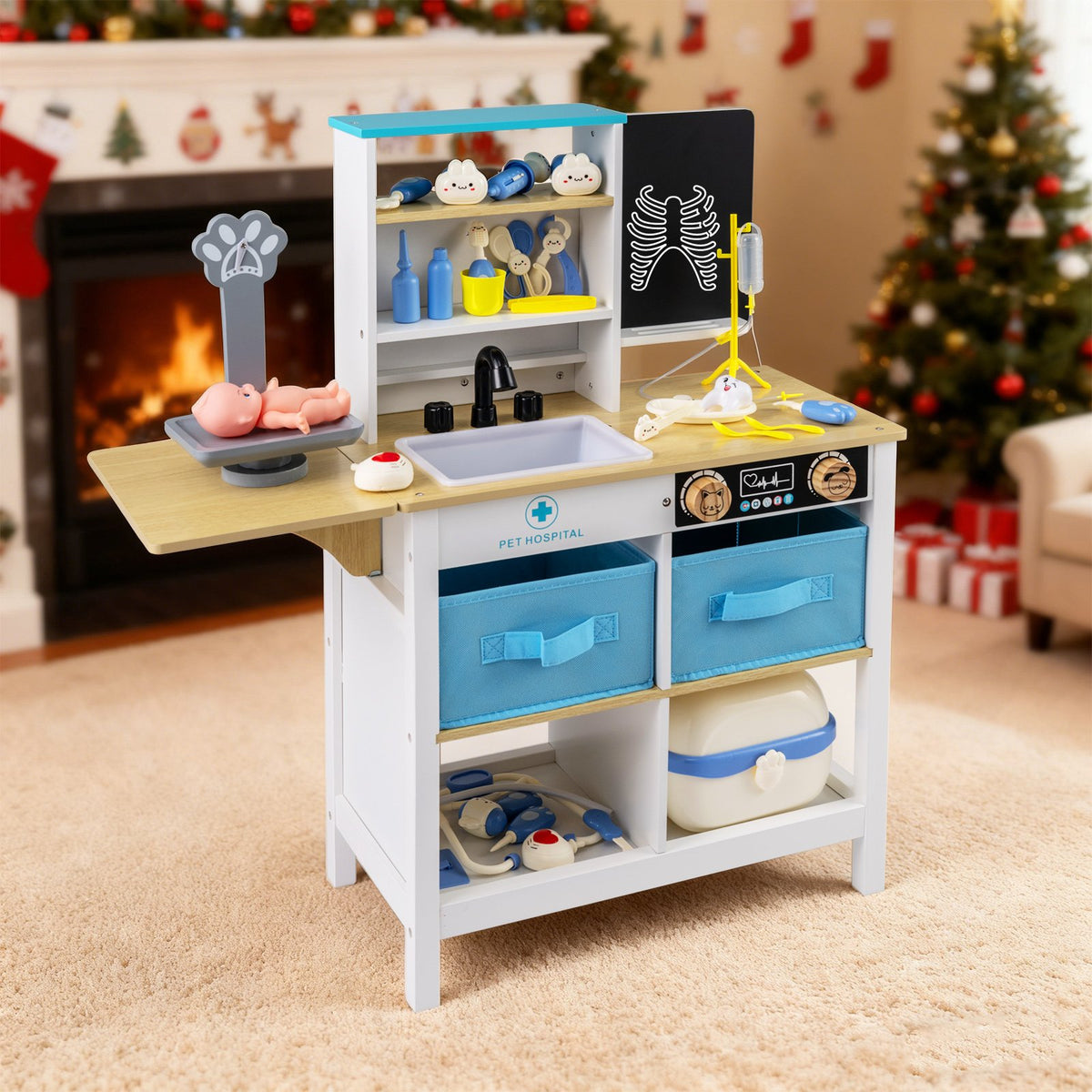 Play Doctor's Office Wood Medical Center Toy Set with Blackboard-White view 3
