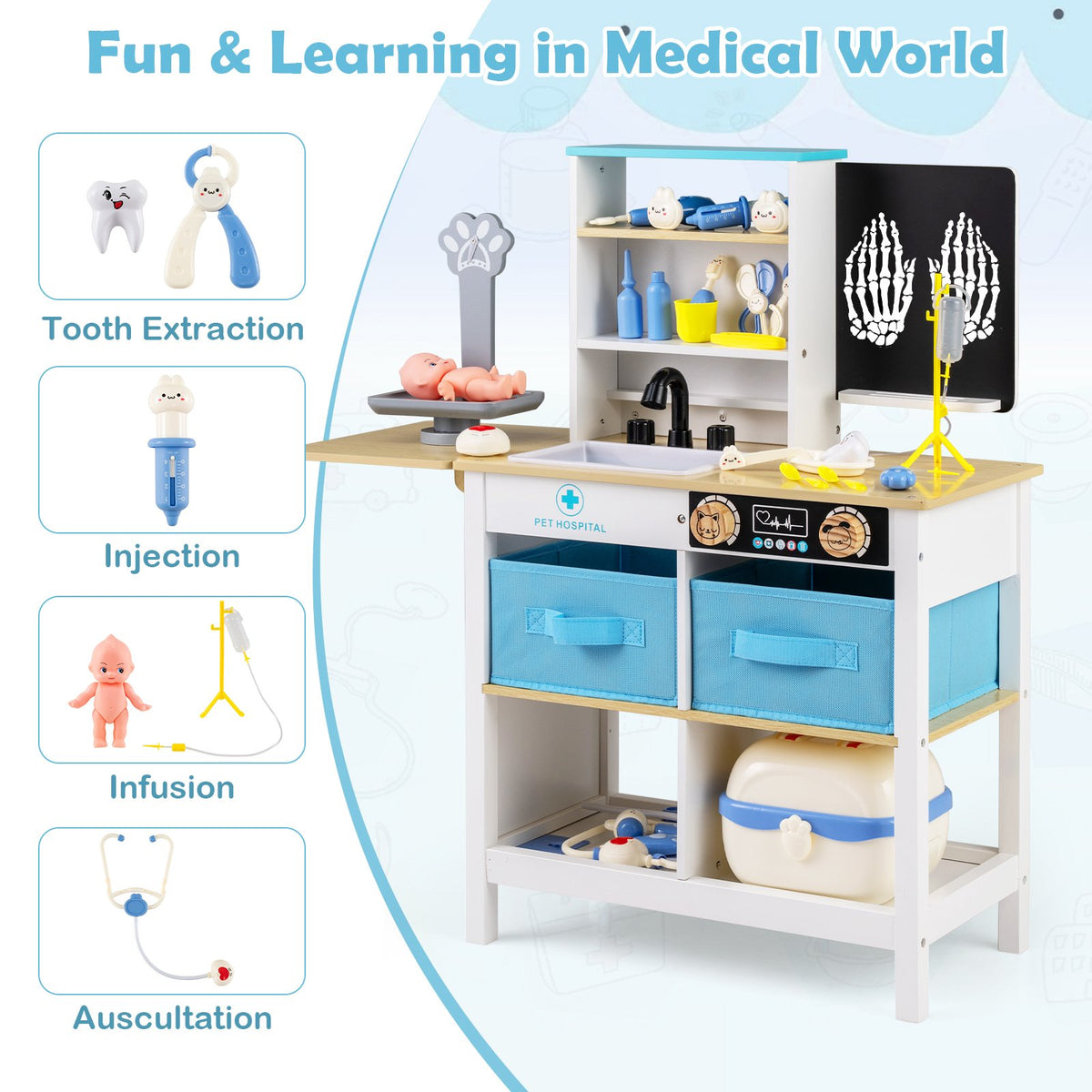 Play Doctor's Office Wood Medical Center Toy Set with Blackboard-White view 7