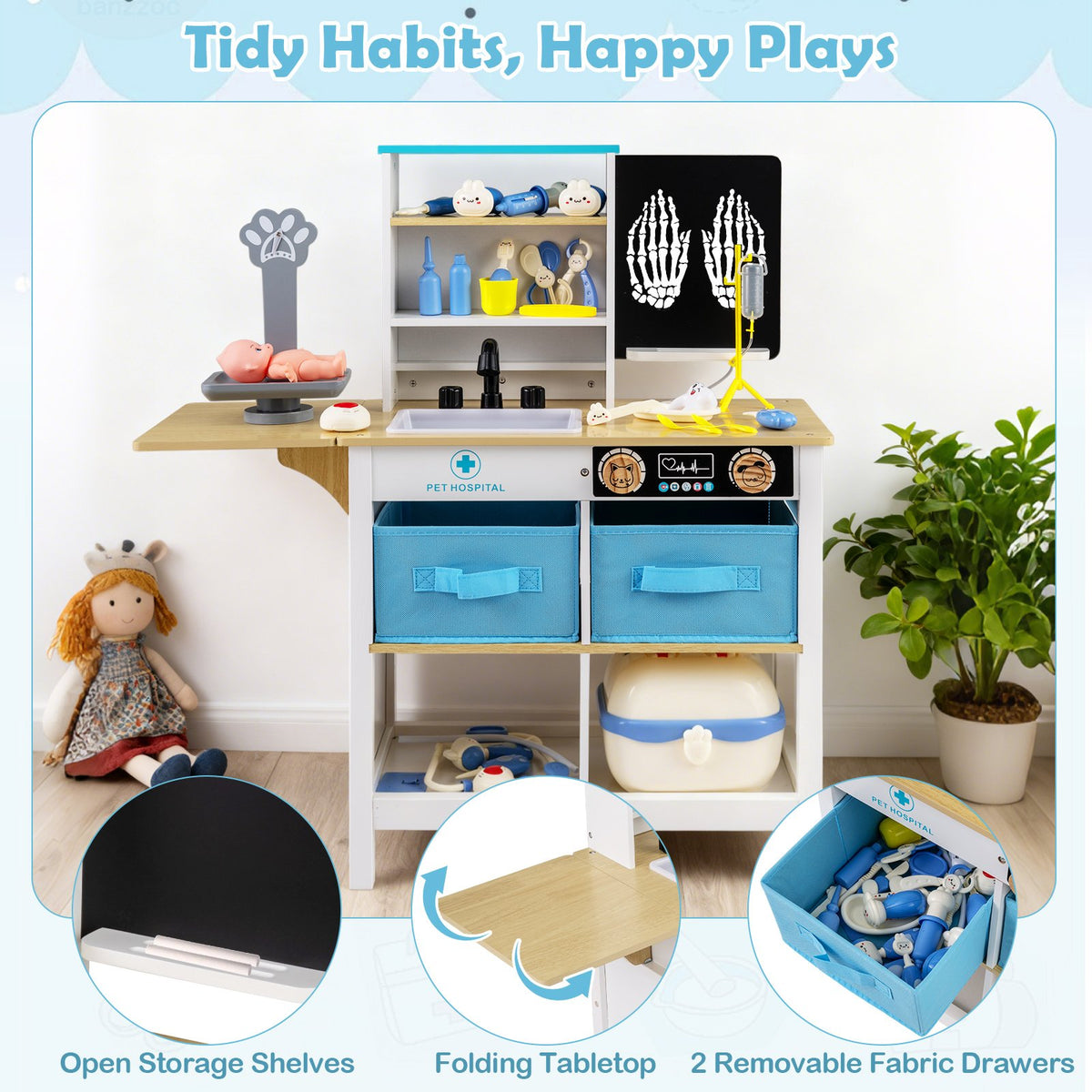 Play Doctor's Office Wood Medical Center Toy Set with Blackboard-White view 8