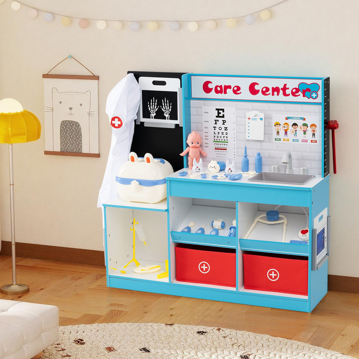 Play Doctor's Office Wood Medical Center Toy Set with Examine Region-Blue view 3