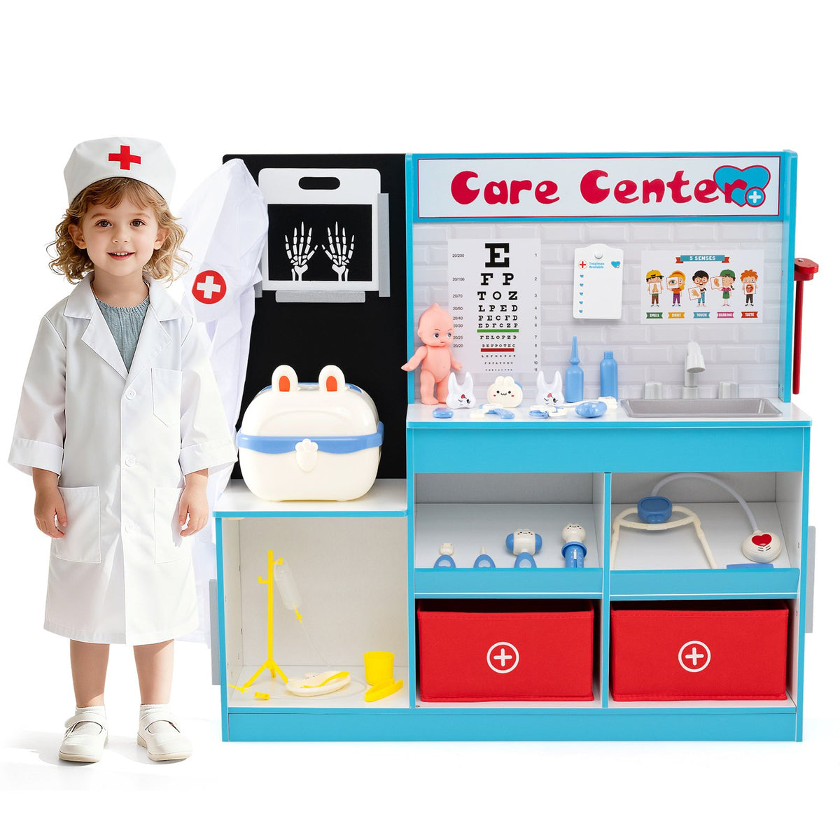 Play Doctor's Office Wood Medical Center Toy Set with Examine Region-Blue view 4