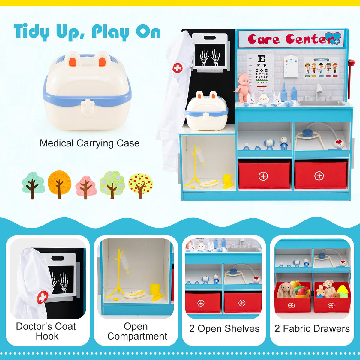 Play Doctor's Office Wood Medical Center Toy Set with Examine Region-Blue view 8