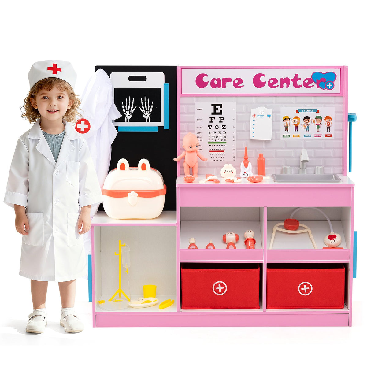 Play Doctor's Office Wood Medical Center Toy Set with Examine Region-Pink view 4
