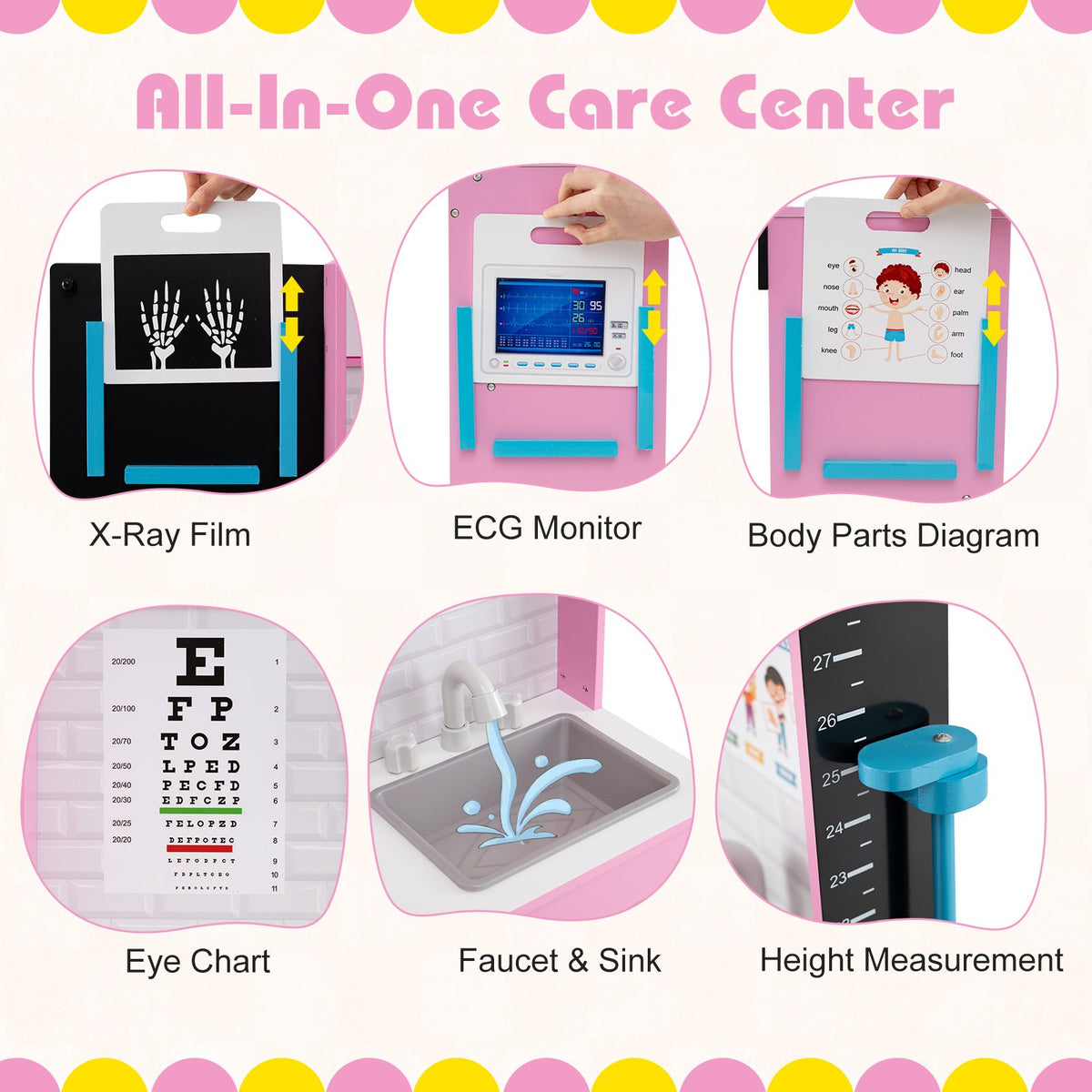 Play Doctor's Office Wood Medical Center Toy Set with Examine Region-Pink view 6