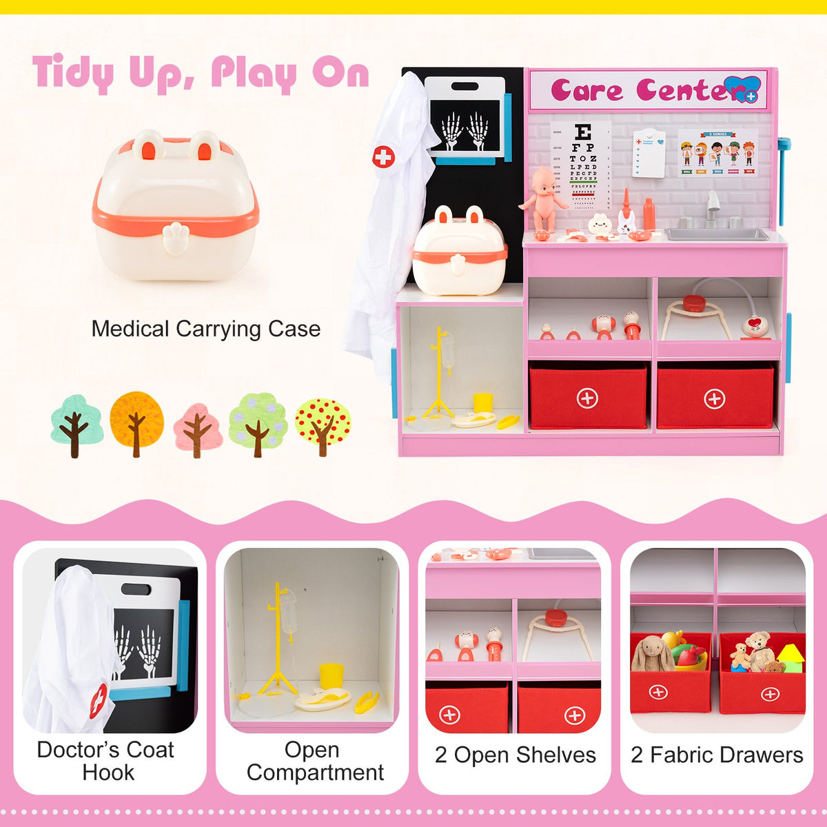 Play Doctor's Office Wood Medical Center Toy Set with Examine Region-Pink view 8