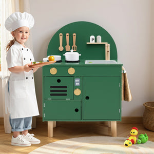 Play Kitchen for Kids Wooden Kitchen Playset with Stoves Faucet Sink Microwave and Oven-Green view 2